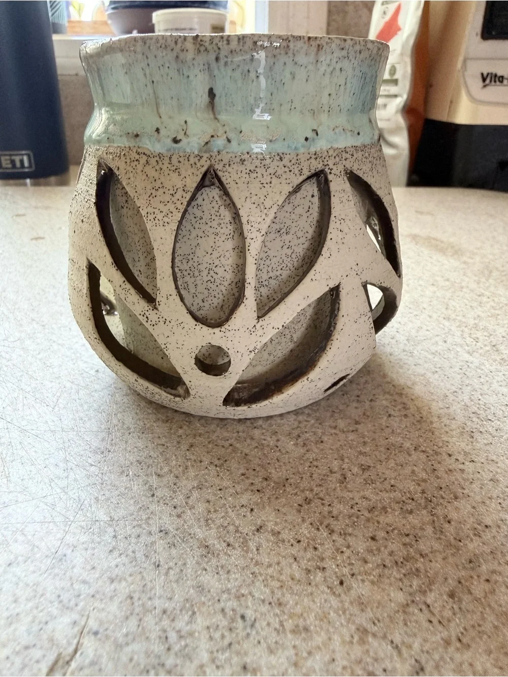 Glazed Ceramic Cup in Aqua and Speckled Cream